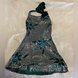Sparkling Teal & Silver Sequin Halter Dress
